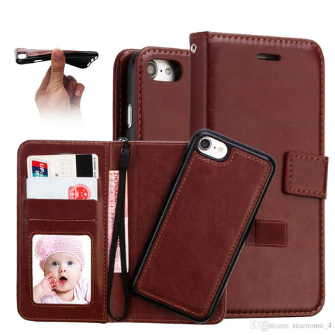 2-i-1 wallet cover med magnet - brun/rød - iPhone 6/6S